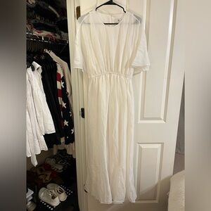 Banana Republic Cream Textured Silk Linen Maxi Dress